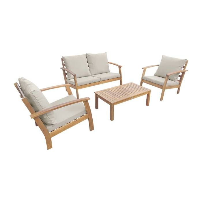 Salon De Jardin En Bois 4 Places Ushuaia Coussins Ecrus