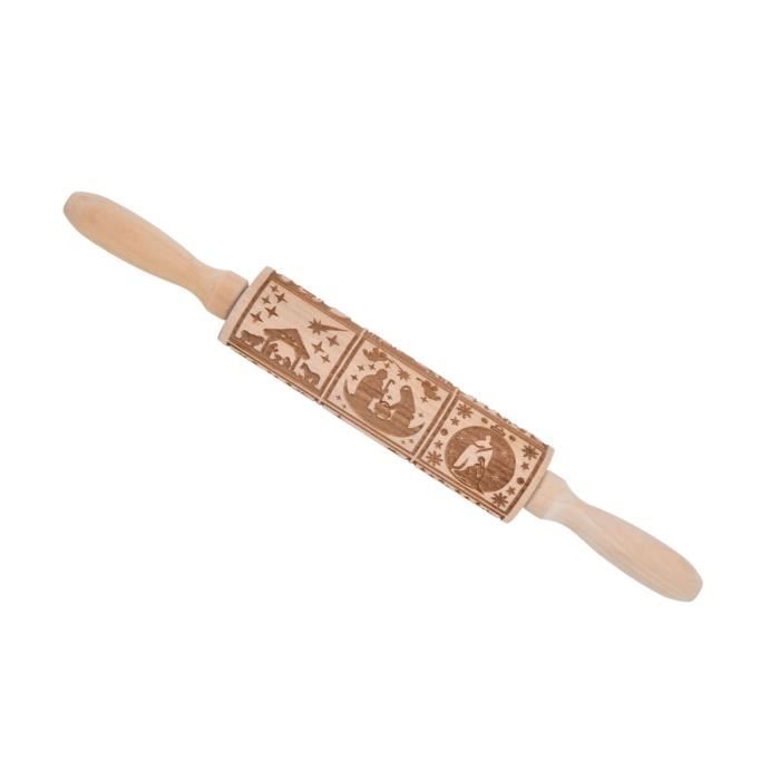 Rouleau à Pâtisserie Noël 3D Motif Gaufrage Bois - Accessoire Créatif Fêtes