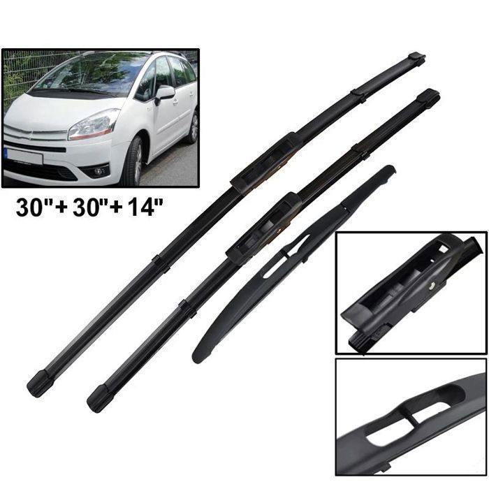 Lot de 3 Balais dessuie-glace avant et arrière pour Citroën C4 Grand Picasso MK1 C4 Picasso MK1 2008 2009 2010 2011 2012 2013