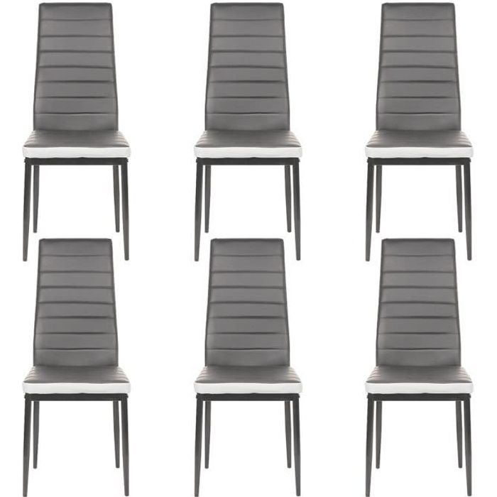 Fasike-Lot de 6 Chaises Salle à manger Structure métallique Avec Confort d'Assise-Gris et Blanc 40x39x98cm