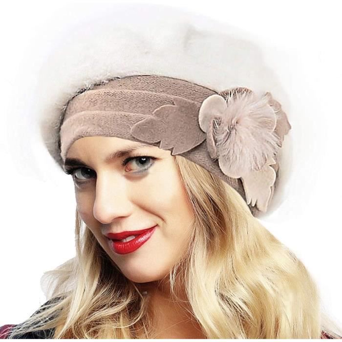 Béret Fait Main Artisanal Femme - Tons Beige Rosé - Laine Douce - Taille Unique