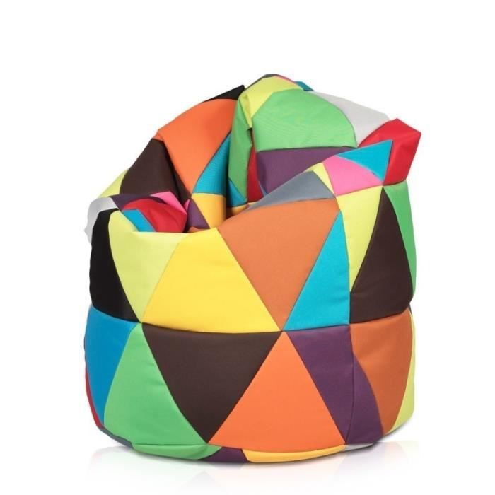 chaise pouf poche de haricots sako en polyester mix - 110x70 cm - triangles