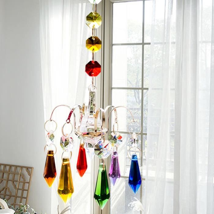 Prisme En Cristal Suspendu - Attrape-Soleil 30cm - Décoration Lustre, Fenêtre - Effet Arc-en-Ciel - Lotbun