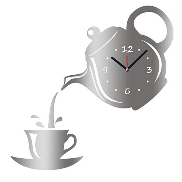 Horloge Murale 3 D Noir FLEXISTYLE Tasse Temps pour caf/é Moderne de Cuisine