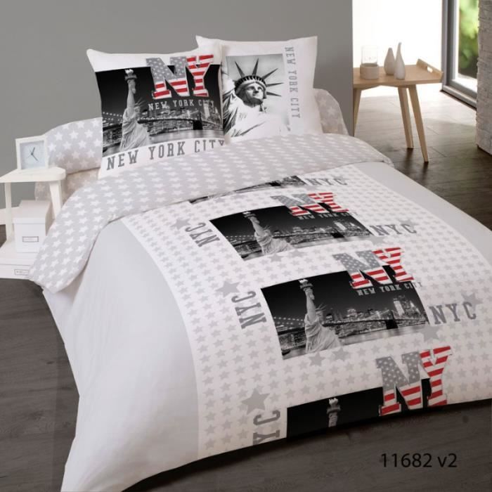Housse de Couette 240x220 +2 Taies NEW YORK FREEDOM 100%Coton. 100