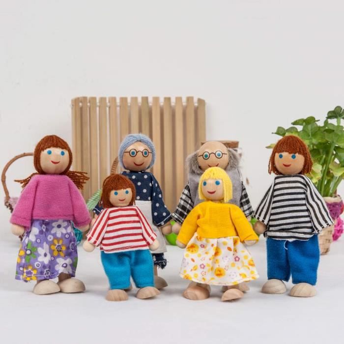 Maison de 6 personnes Flexible familiale en bois poupées jouets poupées maison gens personnages