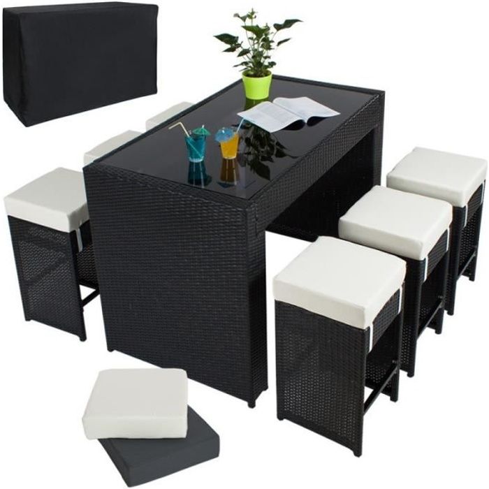 Table Haute Salon De Jardin Rotin Resine Tresse Synthetique 6