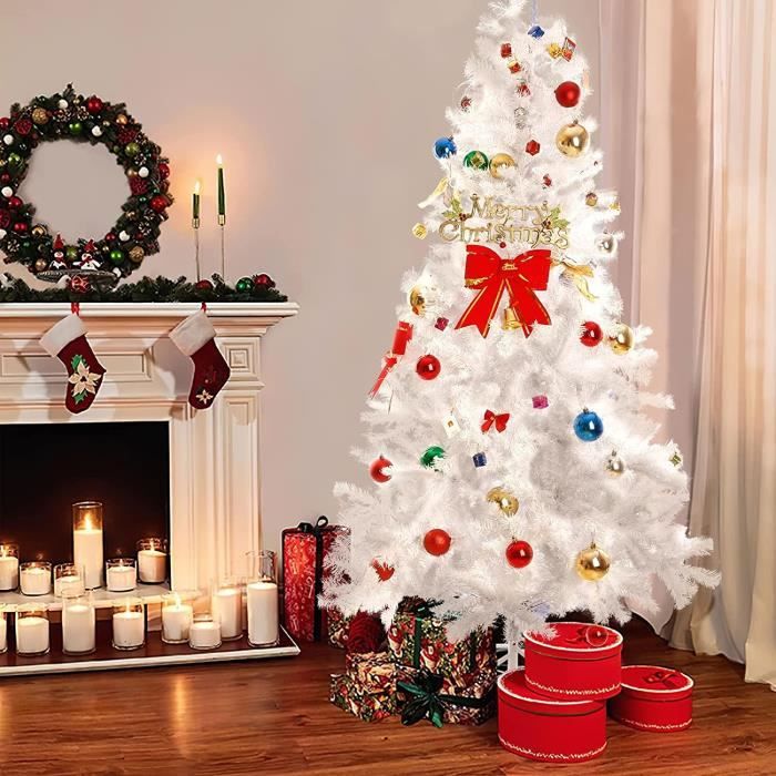 Sapin de Noël Artificiel Blanc, 180cm Arbre de Noël avec 800 Branches