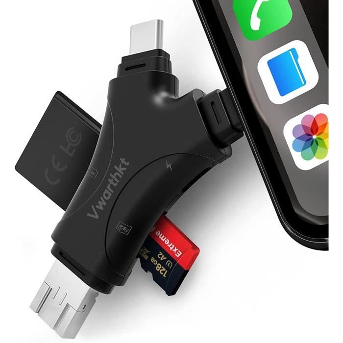 Lecteur carte SD pour iPhone-iPad-Android-Mac-PC, appareil photo 4 en 1  Lecteur de carte Micro SD avec double fente, Plug [501] - Cdiscount  Informatique
