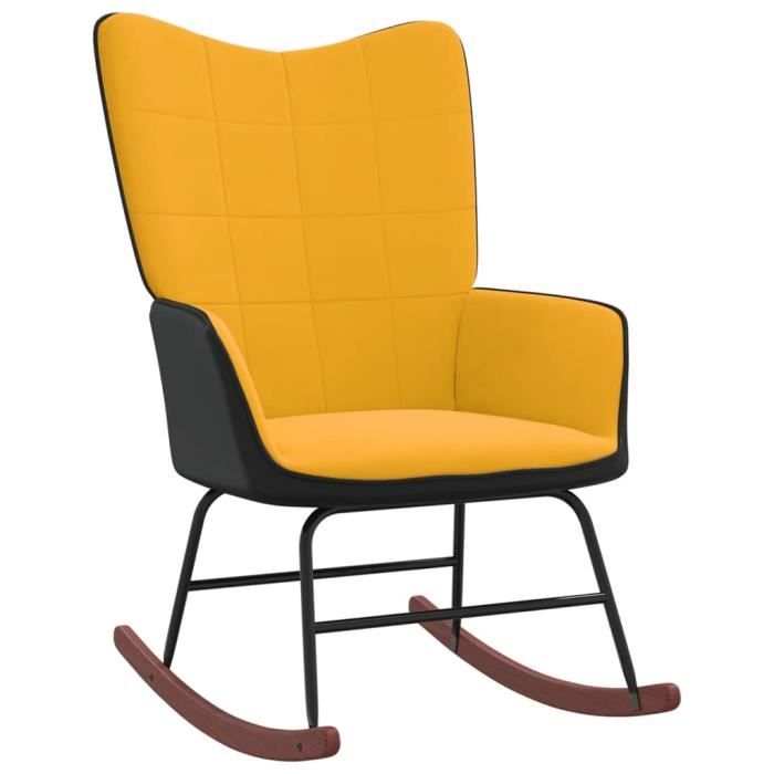 fauteuil à bascule - home chaise à bascule jaune moutarde velours et pvc