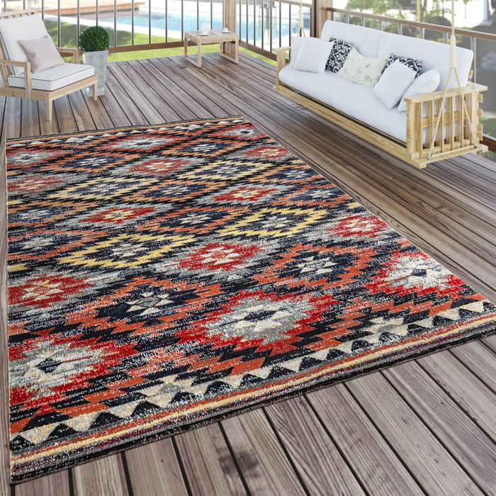 tapis interieur et exterieur zigzag rouge orange noir 120x170 cm cdiscount maison