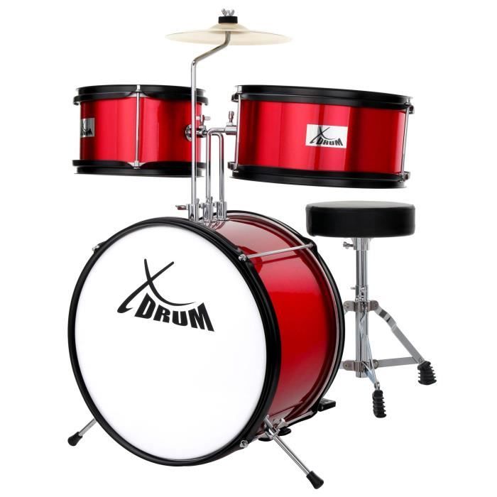 Kit Batterie Acoustique 22'' Fusion Ensemble Complet Tabouret Cymbales  Rouge Set