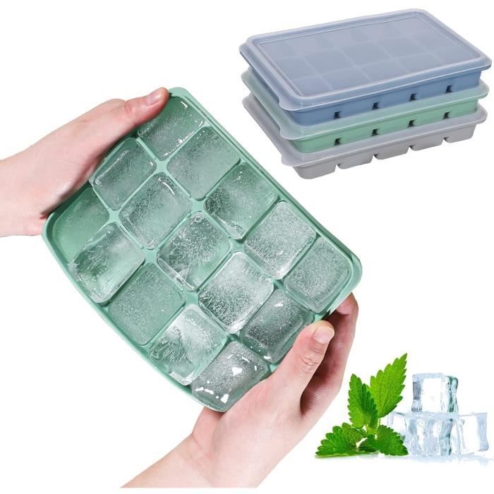 Lot De 2 Moules à Glaçons Silicone Avec Couvercle - Glaçons Ronds Et Carrés 5 Cm - Sans BPA, Passe Lave-Vaisselle - 11