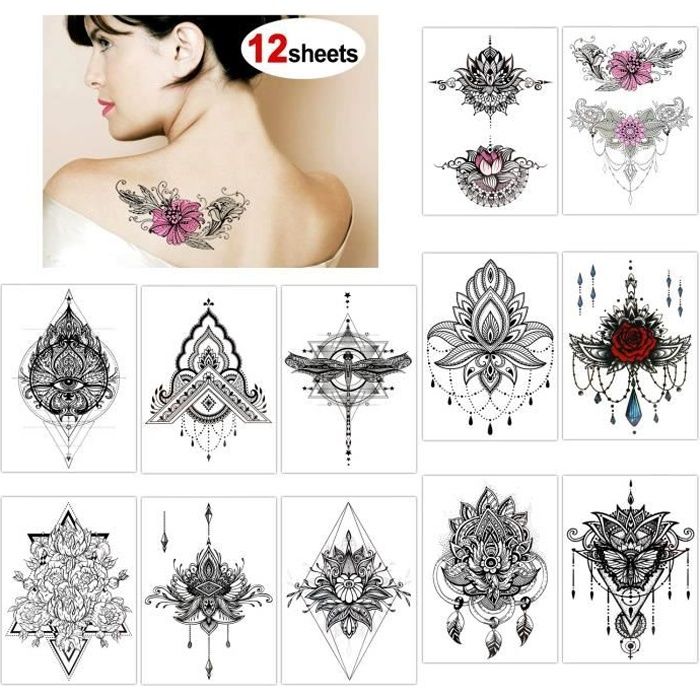 Konsait 12 Feuilles Tatouages Ephemeres Femmes Mandala Tatouages Temporaires Impermeable Tattoo Fleur Mehndi Ephemere Bras Poign Achat Vente Tatoo Bijou De Corps Konsait 12 Feuilles Tatou Cdiscount