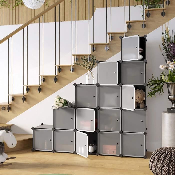 SONGMICS Meuble Rangement Modulable 12 Cubes Avec Portes - Étagère Plastique Blanc LPC342W01