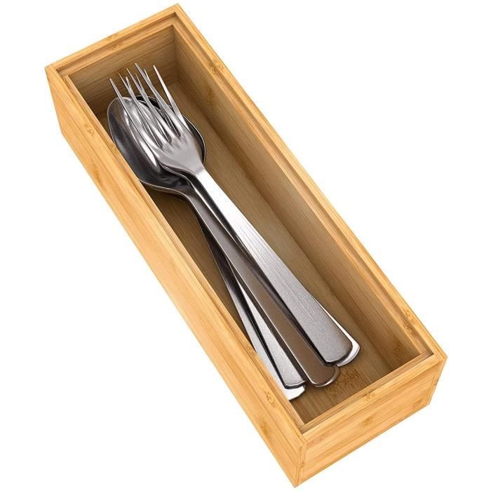 Organisateur Tiroir Cuisine En Osier - Porte-ustensiles Rectangulaire - Range Couverts - Marron Clair