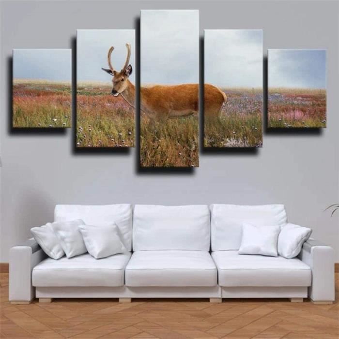 Tableau Toile Décoratif - Impression Montagne Cerf - 30x40 Cm - Sans Cadre - Pour Salon/Chambre