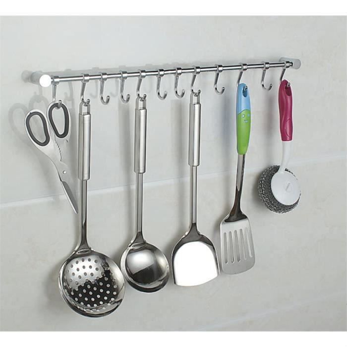 2xcrochet barre de cuisine en acier inox 123cm avec 12 crochets amovible pour suspendre les ustensiles de cuisine ou salle de bain cdiscount maison