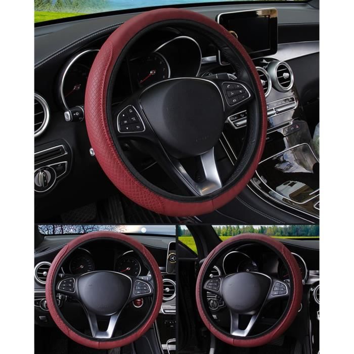 Couvre volant,Housse de volant de voiture tressée en cuir, 37 38cm, housse  de volant pour Lada BMW E90 Peugeot 206 - Type dark red - Cdiscount Auto