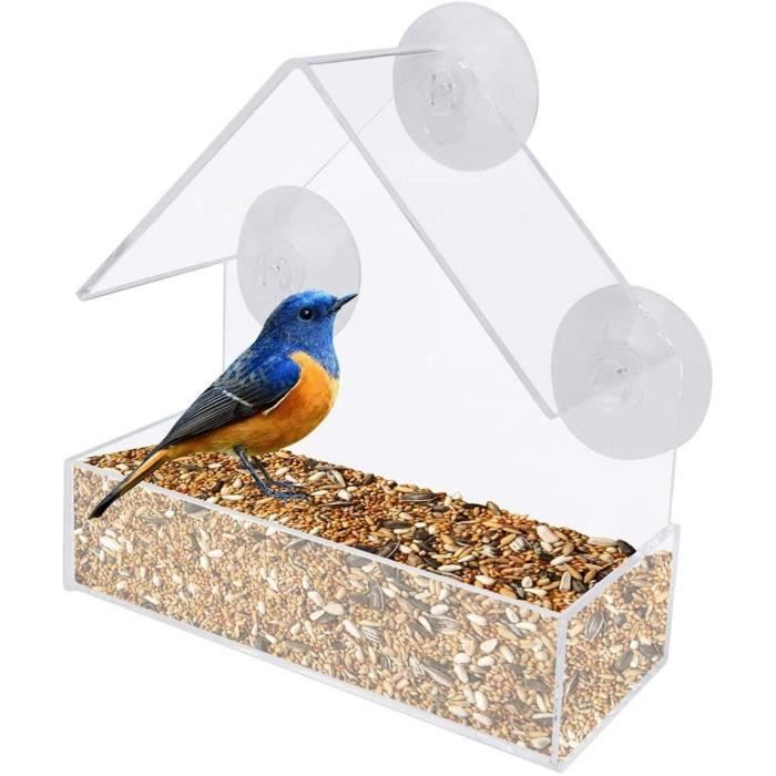 MoYouno Mangeoire à Oiseaux pour la décoration de Jardin geai Bleu mangeoire à Oiseaux Sauvages extérieure avec 3 ventouses Super Fortes
