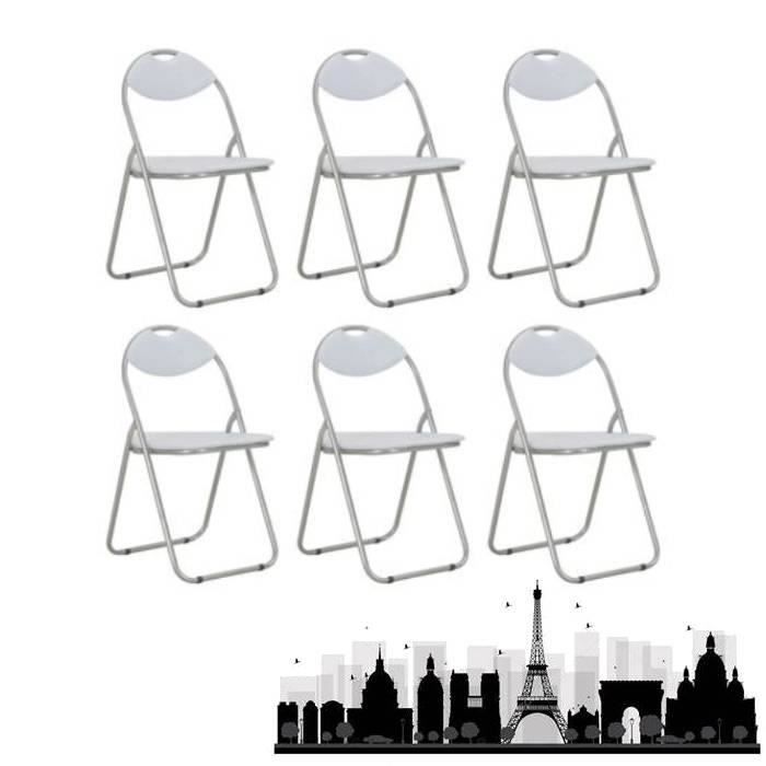 Chaises pliantes de salle à manger - CHAUD JID - Blanc - Similicuir - Lot de 6 - Métal - Pliable