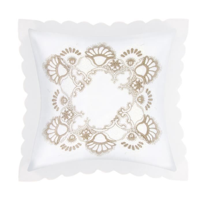 Housses de coussin - AVIZAR - Lot de 2 - 40x40 cm - Broderie marron et blanc - Élégance chic Housses de coussin - AVIZAR - Lot de 2 - 40x40 cm - Broderie marron et blanc - Élégance chic