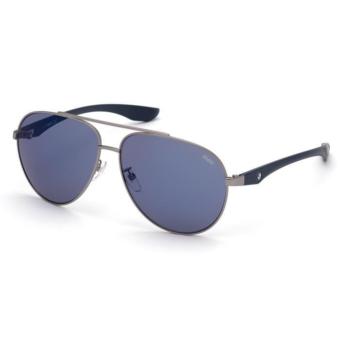 BMW Lunettes de soleil homme BW0014 forme de goutte couleur ruthenium clair opaque verres couleur bleu refletes Achat Vente lunettes de soleil Homme Cdiscount