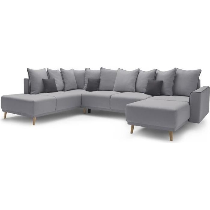 bobochic canape d angle droit panoramique convertible tissu gris clair l 324 x p 215 x h 90 cm mola cdiscount maison