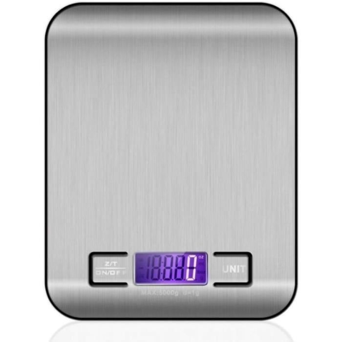Balance De Cuisine Électronique 40kg/1g - Acier Inox LCD Rétroéclairé - 6 Unités Et Fonction Tare
