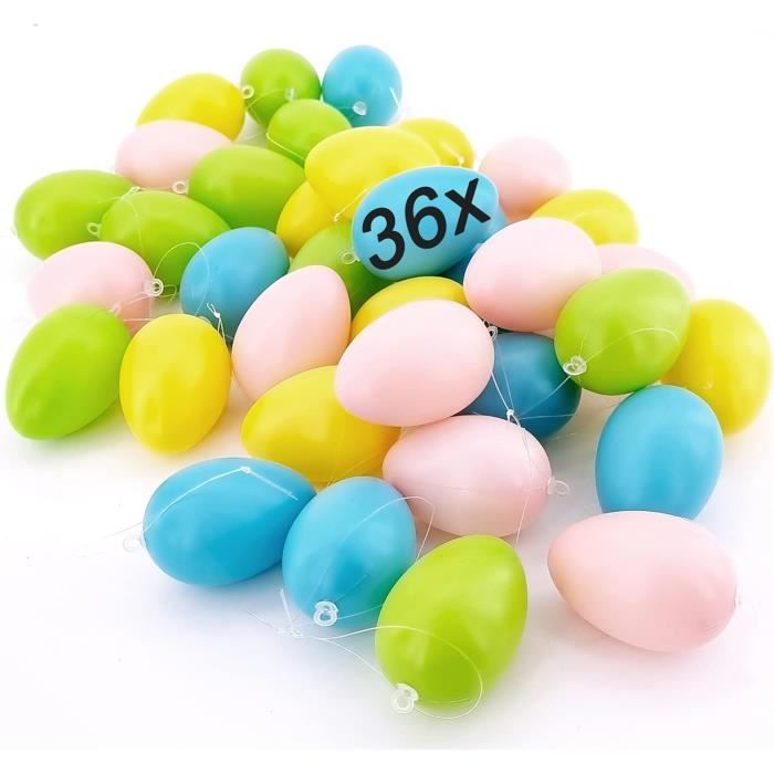 Lot de 24 œufs de Pâques à suspendre, décoration de Pâques pour l'extérieur, 6 cm, en plastique, à suspendre, œufs de Pâques dans de nombreuses couleurs vives, décoration d'œufs en plastique pour