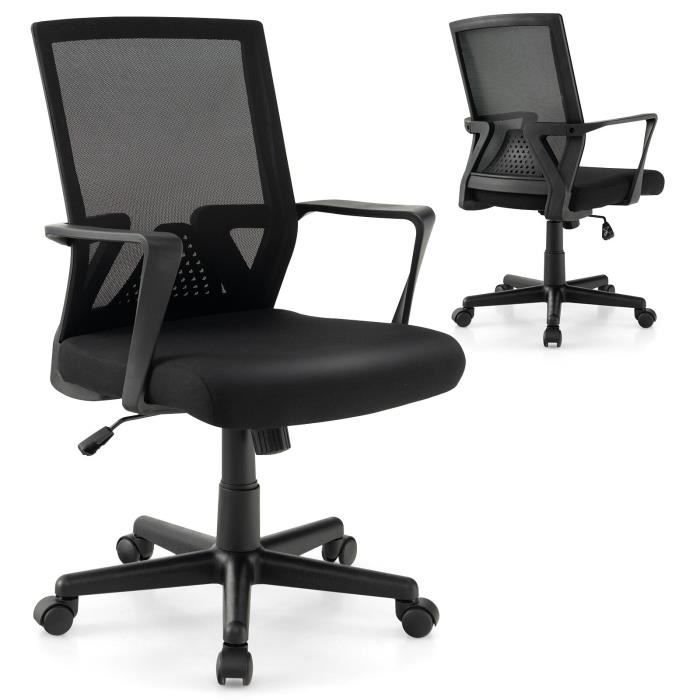 chaise de bureau pivotante costway - noir - soutien lombaire et dossier à bascule - réglable en hauteur