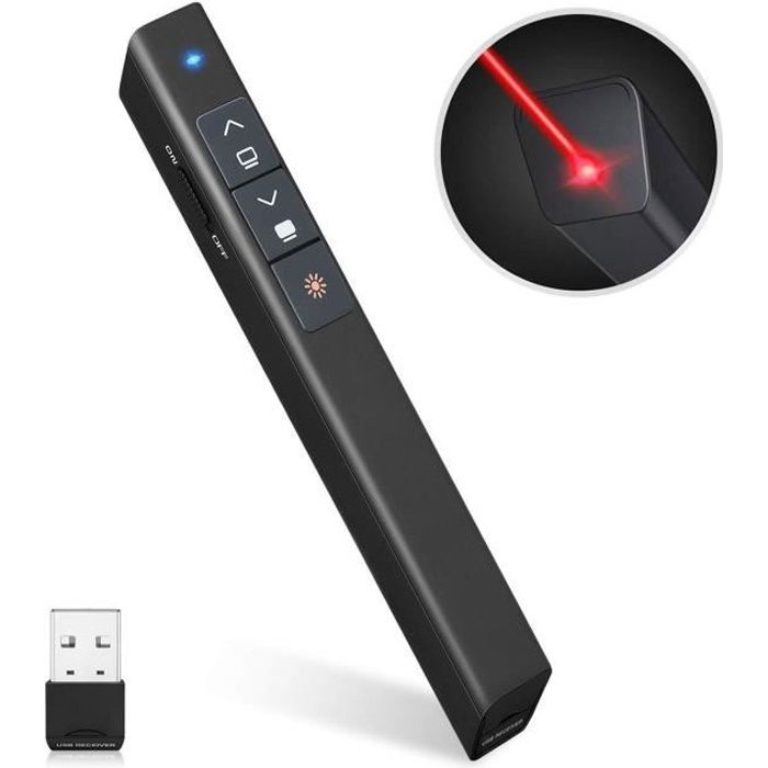 Pointeur Laser Powerpoint Sans Fil 2.4GHz USB 100M Lumière Pointeur,  Télécommande Volume Stylo avec Flip PowerPoint Clic - Cdiscount Bricolage