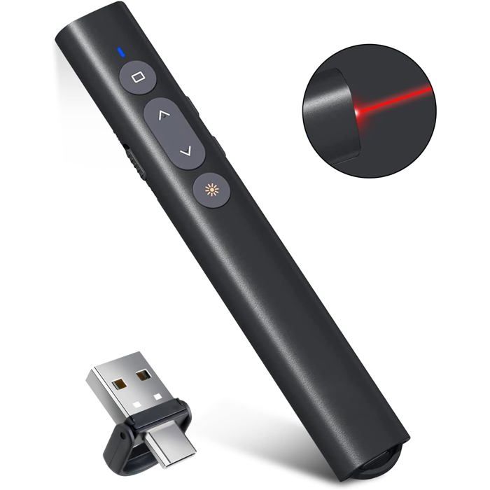 Pointeur Laser Powerpoint 30M Avec Télécommande Et Adaptateur Type C - Parfait Pour Conférences