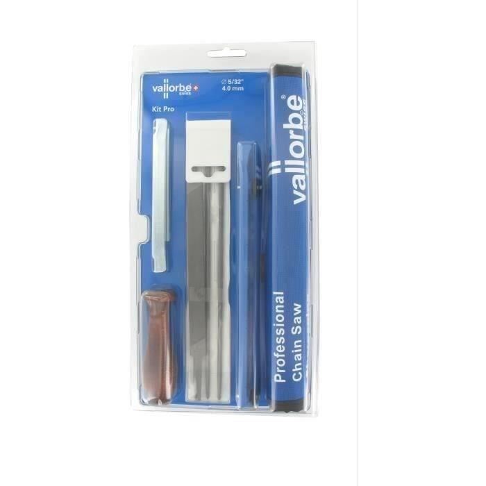 Blister VALLORBE comprenant trois limes rondes Ø 5/32 (4,0 mm) pour chaînes 1/4 et 3/8 LP, une lime 