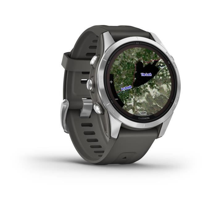 GARMIN - Fenix 7S Pro Solar Edition - Montre connectée à haute performance - Acier, Silver avec bracelet gris