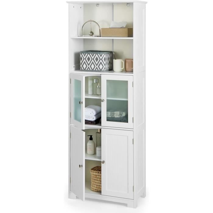 GIANTEX Meuble Colonne de Salle de Bain /Armoire Haute avec 4 Portes6 Étagères dont 2 Réglables60x30x163 cmStyle