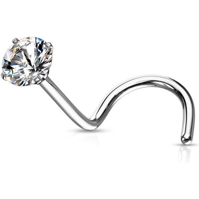 Piercing nez tige tirebouchon zircon rond blanc (0.8 mm 2 mm) Achat / Vente piercing nez