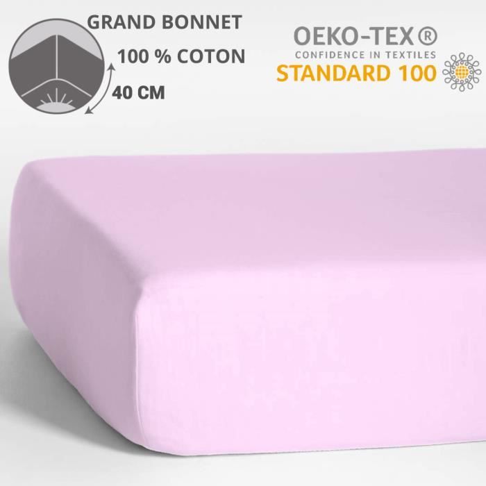 Drap housse - HOMEROKK - Classique - 100% coton - Bonnet 40 cm - 140 x 200 cm