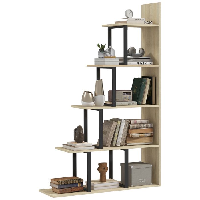 Étagère bibliothèque - HOMCOM - séparateur pièce style industriel escalier 5 étagères - bois - 102x30x160cm - chêne