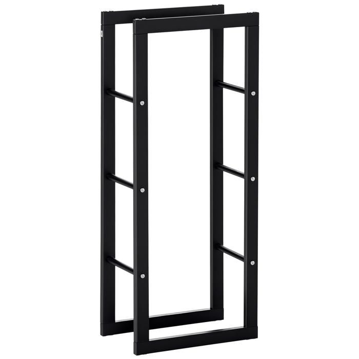 Lot De 5 Étagères Porte-Bûches Avec Outils - Support Cheminée Intérieur/Extérieur En Métal Noir 40x38x75 Cm