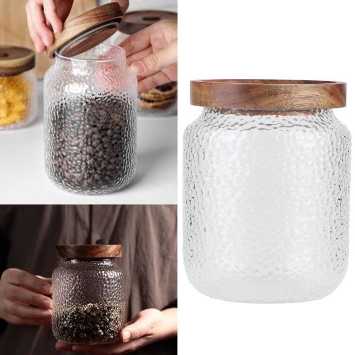 Ensemble de pots en verre large boîte de rangement avec couvercle en bois  hermétique pour les grains de café (500 ml)-YUI - Cdiscount Maison