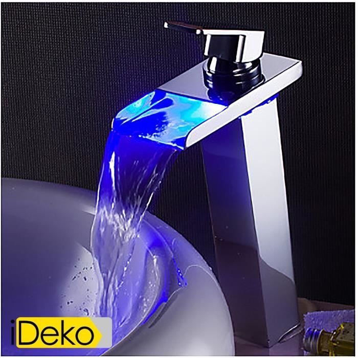 Ideko Robinet Mitigeur Lavabo Led Contemporaine Conduit Cascade