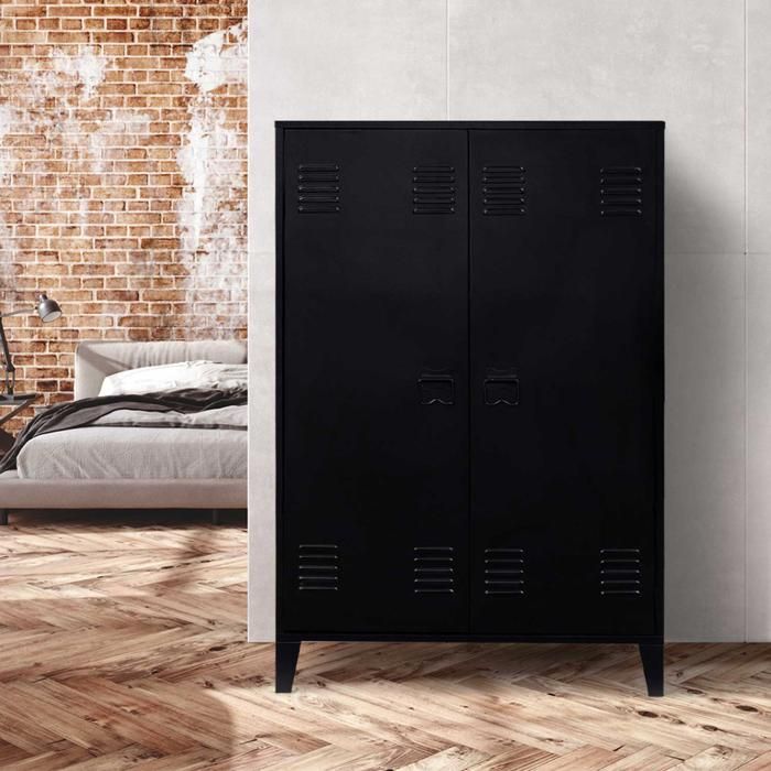IDMARKET Armoire basse ESTER 2 portes métal noir design industriel