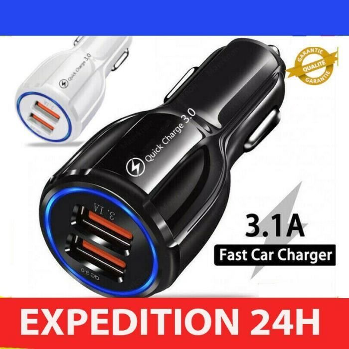 Chargeur rapide voiture allume-cigare quick charge 3.0 2 port USB  adaptateur prise allume cigare pour iPhone iPad Samsung GPS etc - Cdiscount  Auto