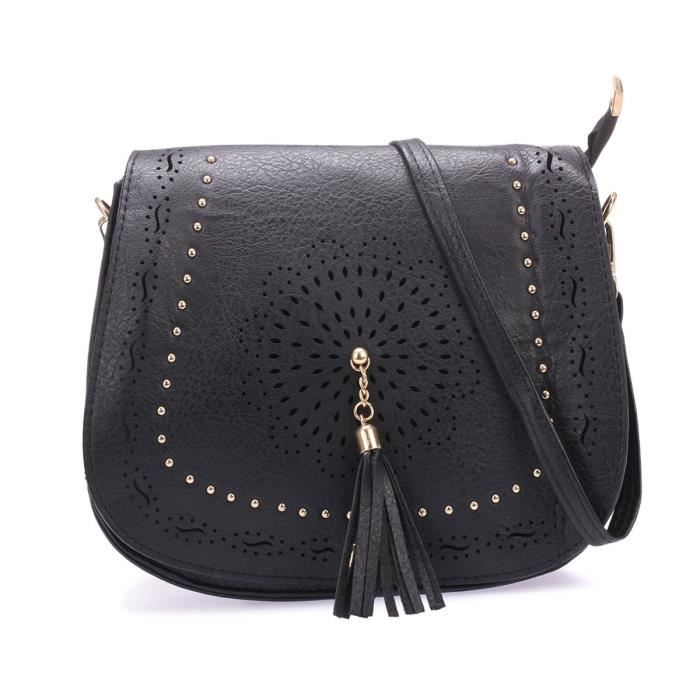 Sac besace noir ?� perforations et clous Noir - Cdiscount Bagagerie - Maroquinerie
