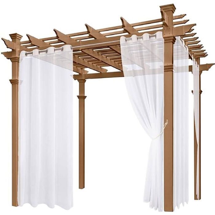 Rideaux Extérieur Patio Imperméable 2 Panneaux 132x213 Cm Blanc - Aspect Lin Semi-Transparents
