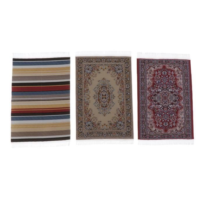 Lot De 3 Tapis Miniatures Pour Maison De Poupée 1:12 - Taille 17x10 Cm - Style Turc/oriental - Déco Chambre Et Salon Poupée - 8