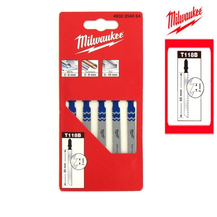 Pack de 5 lames scie sauteuse MILWAUKEE métal 55 mm denture de 2 mm 4932254064 - vue 2