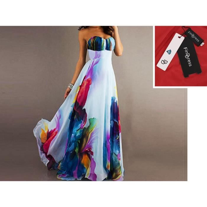 Finddress Sexy Bustier Robe De Soirée Cocktail Cérémonie Robe Bohême Chic été Robe Longue Grande Taille Fluide Lâche Impression Flor