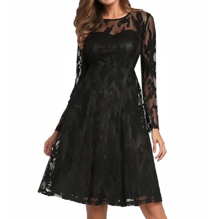 Robe De Soiree Femme Dentelle Col Rond Manches Longues Coupe Cintree Simple Flavor Noir Achat Vente Robe Bientot Le Black Friday Cdiscount